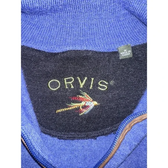 ORVIS Merino Wool Sweater 1/4 Zip Men's Top Leather Base Layer Outdoors Prep - Picture 9 of 11